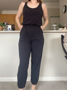 Aerie Women’s Black Elastic-Waist Racerback Jogger Jumpsuit